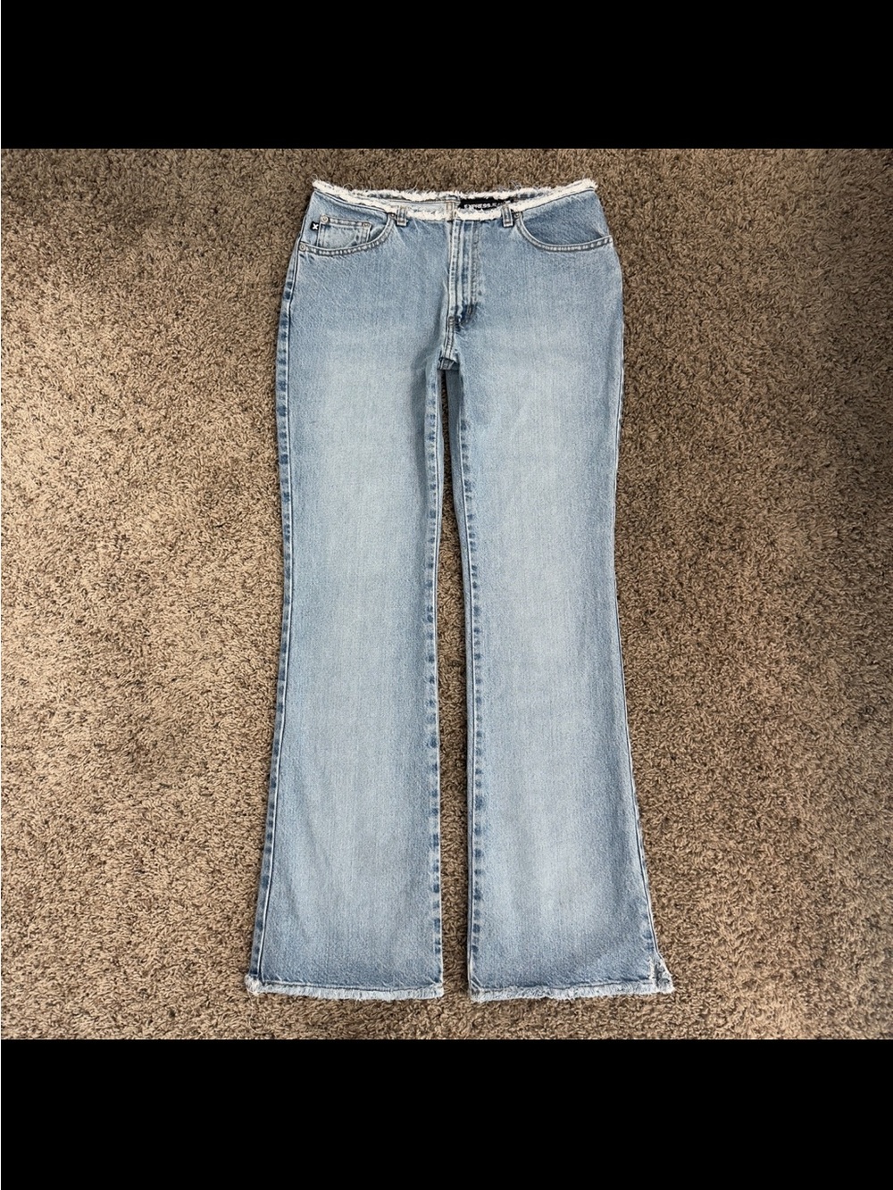 Rare Vintage Express Flare Jeans with Raw Hem Waistband